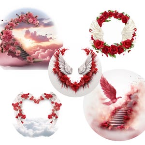 In Loving Memory Design Bundle, EDITABLE Memorial 5 Templates Heaven Background, Edit Yourself, Red favorite Images Thank You Very Much