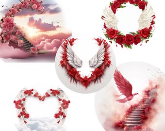 W pakiecie projektów „W kochającej pamięci”, EDYTOWALNE szablony na pamiątkę 5, tło nieba, edytuj siebie, ulubione obrazy w kolorze czerwonym, bardzo dziękuję