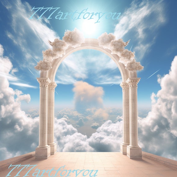 Gold Angels Wings White Clouds Memorial Background Heaven Backdrop Memorial  Template Printable Digital Download Png 
