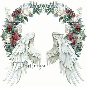 Roses Heavens Stairway In Loving Memory Angel Wings Memorial Background PNG add photo rest in peace template for funeral RIP Memorial