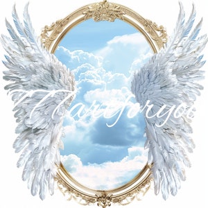 Oro azul En memoria amorosa Puerta del cielo Por siempre en nuestros corazones Alas de ángel Memorial PNG agregar foto descansa en paz plantilla funeral Fondo