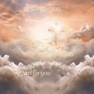 Fond d&#39;écran paradisiaque JPG PNG | Croix chrétienne dans les nuages | À la douce mémoire | Toile de fond religieuse Sublimation coucher de soleil nuages