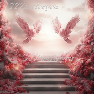 heaven Stairway In Loving Memory Angel Wings Memorial Background PNG add photo rest in peace template for funeral RIP Memorial