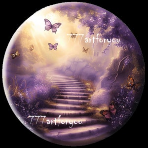 Escalera al cielo en color morado y dorado, en memoria amorosa, plantilla de mariposas, fondo de pin conmemorativo, obsequios funerarios, RIP PNG, agregar foto, 4 PNG
