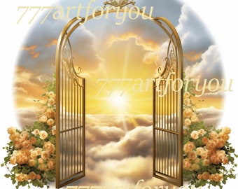Yellow Butterflies Heavens Gate Angel Memorial PNG add photo rest in peace template for funeral RIP memorial