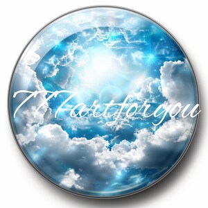 May include: A digital art print of a blue sky with white clouds and stars. The text "777artforyou" is written in white cursive across the image.