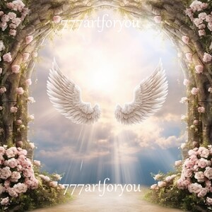 Heaven Background | Heaven Gate | Angel Wings | In Loving Memory Background | Memorial Art | Shirt Design Digital Download | Funeral Sign