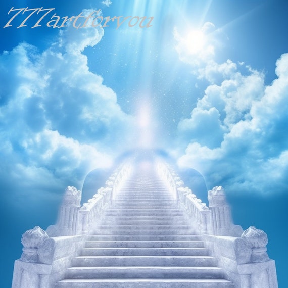 In Loving Memory PNG, Memorial Background Template Stairs to Heaven, Rest  in Peace, Cloudy Sky, 04 Designs Included for Instant Download