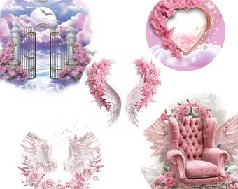 Różowe Niebiańskie Schody W Kochającej Pamięci Skrzydła Anioła Tło Pamiątkowe PNG Dodaj zdjęcie Spoczywaj w pokoju Szablon na pogrzeb RIP Pamiątkowe