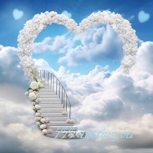 A stair way to heaven making a heart at the end with clouds. in loving memory Png