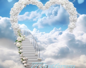 A stair way to heaven making a heart at the end with clouds. in loving memory Png