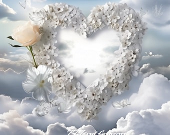 In Loving Memory PNG, Warm Sky Heaven&#39;s Gate Memorial Background for Funeral, Memorial & Remembrance. Canva Memorial T-Shirt Sublimation.