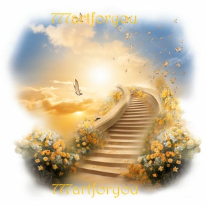 In Loving Memory PNG | Rest in Peace Heaven | Heaven Stairway & Gate Memorial | Sky Cloud Background | Memorial T-Shirt  PNG Sunset Sky