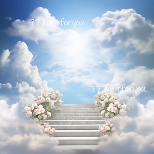 Blue Baby Blue Sky Clouds Heavens Stairway Memorial Background PNG add photo rest in peace template for funeral RIP Memorial