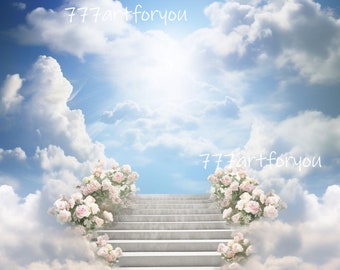 Blue Baby Blue Sky Clouds Heavens Stairway Memorial Background PNG add photo rest in peace template for funeral RIP Memorial