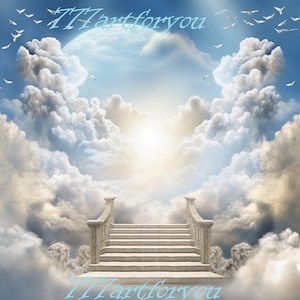 Memorial Background PNG | Stairs to Heaven with Doves | Gate to Heaven Backdrop | In Loving Memory PNG | Digital File - Instant Download