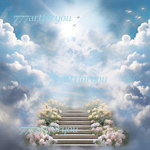 Loving Memory PNG Blue Sky Heaven Stairway Memorial Background - Canva Sublimation Design&quot;