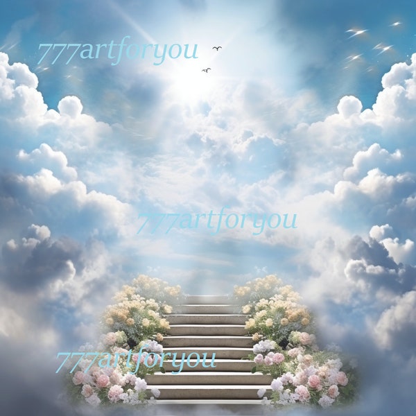 Loving Memory PNG Blue Sky Heaven Stairway Memorial Background - Canva Sublimation Design"