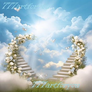 Stairs to Heaven Memorial Background PNG, Heavens Gate In loving Memory PNG, Digital File, Add your own text and picture, Instant Download