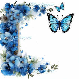In Loving Memory Png-Blue Flowers Butterfly Memorial Template | instant download | printable funeral RIP memorial | sublimation background