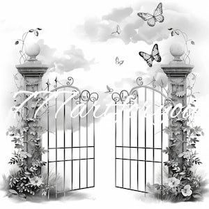Gris claro Negro En memoria amorosa Puertas del cielo Por siempre en nuestros corazones PNG agregar palabras foto descansa en paz plantilla para funeral RIP Memorial