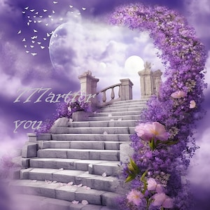 In Loving Memory PNG, Memorial Background Template Stairs to Heaven, Rest in Peace, Cloudy Sky, 04 Designs Included for Instant Download
