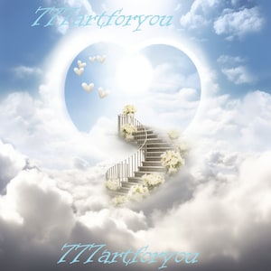 heaven Stairway In Loving Memory Angel Wings Memorial Background PNG add photo rest in peace template for funeral RIP Memorial