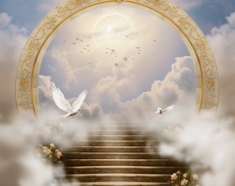 Stairs to Heaven Memorial Background PNG, Heavens Gate In loving Memory PNG, Digital File, Add your own text and picture, Instant Download
