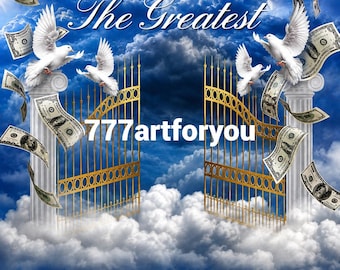 Long Live The Greatest PNG, Blue Sky Heaven Gate Memorial Background, Funeral & Remembrance Design, Canva RIP Memorial T-Shirt Sublimation