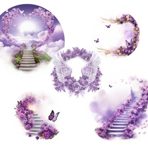 In Loving Memory Design Bundle, EDITABLE Memorial 5 Templates Heaven Background, Edit Yourself, Purple Most sold Images Thank You Very Much