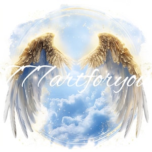 Oro azul En memoria amorosa Puerta del cielo Por siempre en nuestros corazones Alas de ángel Memorial PNG agregar foto descansa en paz plantilla funeral Fondo