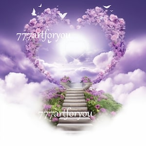 In Loving Memory PNG, escalier violet vers le ciel, conception de chemise funéraire, impression commémorative, fond RIP, en mémoire d&#39;amour