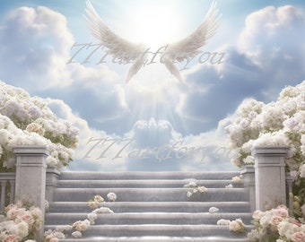 In Loving Memory PNG, Memorial Heaven Background, Stairs to Heaven, Angel Wings,Design With and without Wings Included, Instant Download