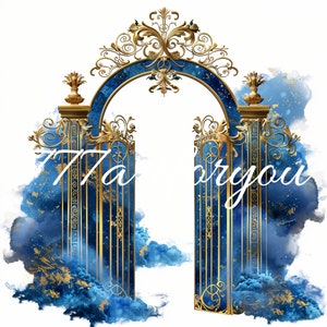 Blue In Loving Memory PNG, Gold Heavens Gate, Memorial Background, Rest in Peace, Designs Included,Instant Download