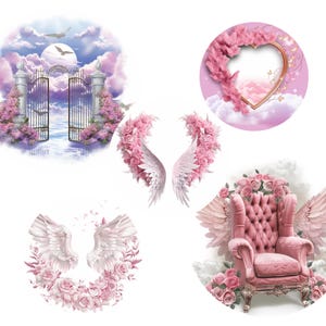 In Loving Memory PNG, Memorial Background Template Stairs to Heaven, Rest in Peace, Cloudy Sky, Pink Designs Included for Instant Download