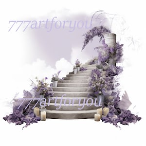 In loving Memory Backdrop, Memorial Background, Stairs to Heaven, Heaven memorial background, Memorial design, POD Clip Art, Bereavement Art