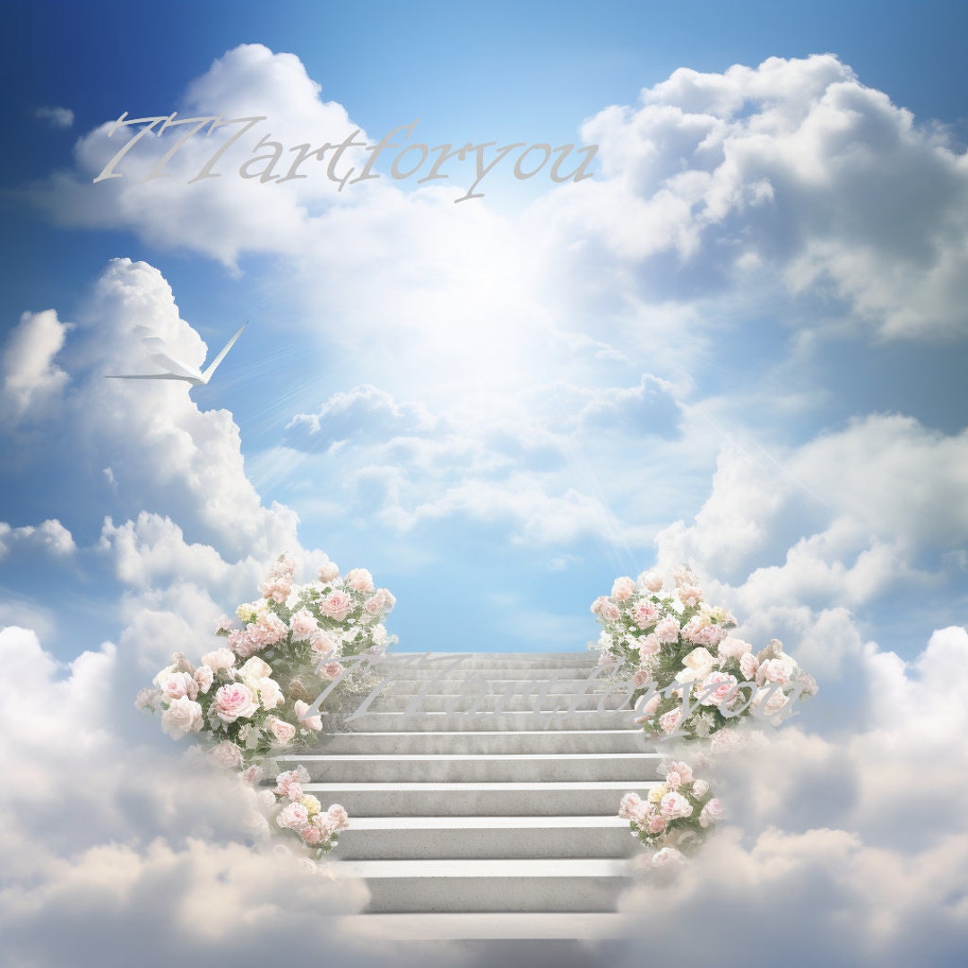 Memorial Picture Frame, Stairway To Heaven Clouds, Blue, Sublimation  Design, Instant Download, Digital File, PNG, Design #RIP-10