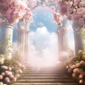 In Loving Memory PNG, Red Sky Heaven Stairway Memorial Background for Funeral, Memorial & Remembrance. Canva Memorial T-Shirt Sublimation.