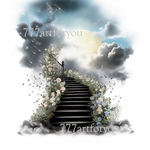 In Loving Memory PNG, BlackBlue Sky Heavens Gate Memorial Background for Funeral, Memorial & Remembrance. Canva Memorial T-Shirt Sublimation