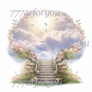Heaven&#39;s Gate Stairs In Loving Memory PNG: Forever In Our Hearts | Rest in Peace Template for Memorial Tribute. #RIP #MemorialDesign