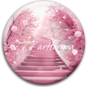 Escaleras de descanso en el cielo de color rosa y plateado, plantilla de fondo con botón conmemorativo, botones de recuerdo para funerales, RIP PNG, agregar foto, 4 imágenes incluidas