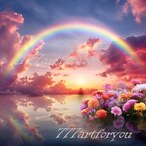 Rainbow Heavens Gate Background Instant Download Forever In Our Hearts Angel PNG add words photo rest in peace for funeral RIP Memorial