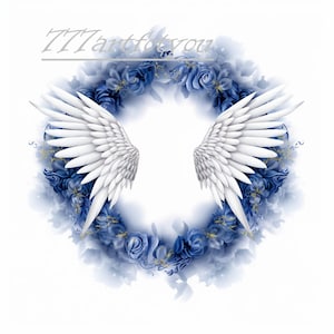 Blue Navy  In Loving Memory Angel Wings Memorial Background PNG add photo rest in peace template for funeral RIP Memorial