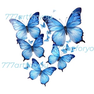 Blue Baby Blue Butterflies In Loving Memory Forever In Our Hearts Angel PNG add words photo rest in peace template for funeral RIP Memorial