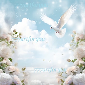 Cloud Background with Doves PNG | Heaven Memorial PNG | BONUS: Separate Elements | In Loving Memory png | Digital File