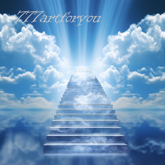 In Loving Memory PNG, Memorial Background Template Stairs to Heaven, Rest  in Peace, Cloudy Sky, 04 Designs Included for Instant Download