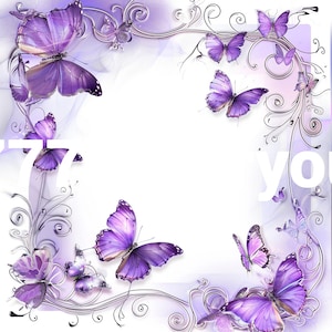 Molduras prateadas céu roxo em memória amorosa borboletas para sempre em nossos corações céu PNG adicionar foto descanse em paz modelo para funeral RIP