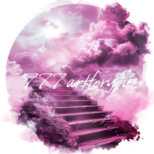 In Loving Memory PNG, Pink Sky Heaven Stairway Memorial Background, Funeral Remembrance Design, Canva Template, Memorial T-Shirt Sublimation