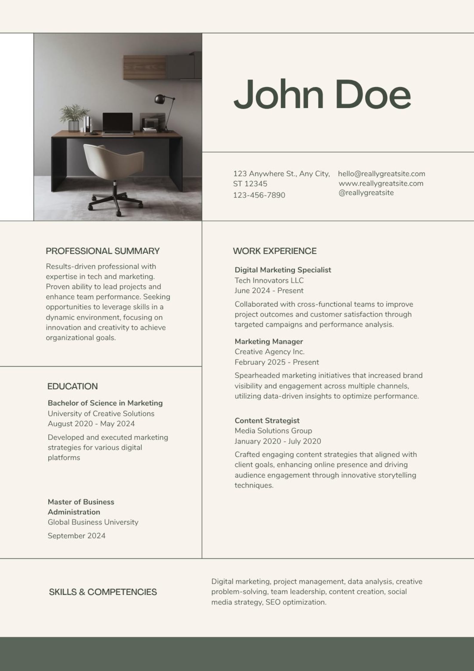 Modern Two Column Resume Template Canva | Creative Professional CV ...