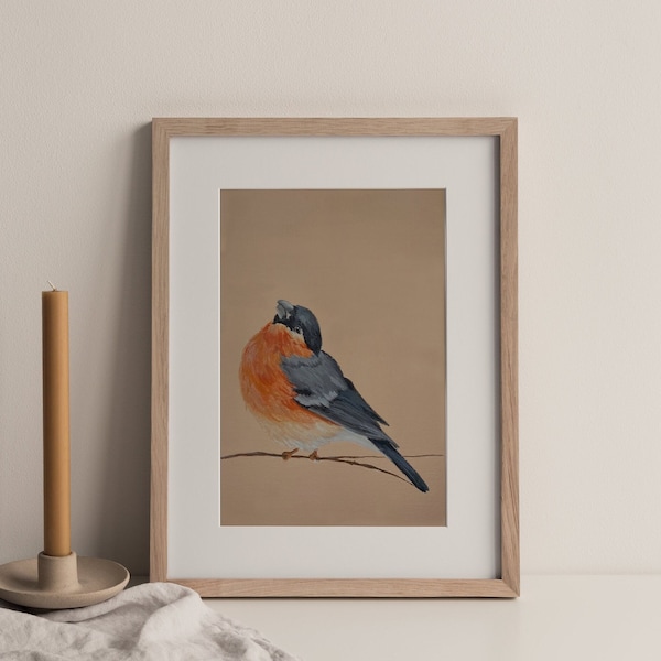 Robin Painting Vintage Bird Art Audubon Print Thrush Wall Art Print Nature Ornithology Gouache Painting Orange Bird Print Farmhouse Decor